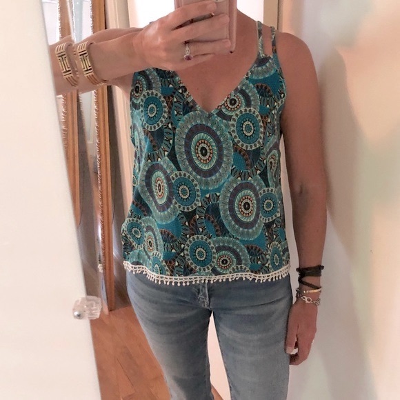 NAANAA Tops - NAANAA Boho Turquoise Patterned Tank